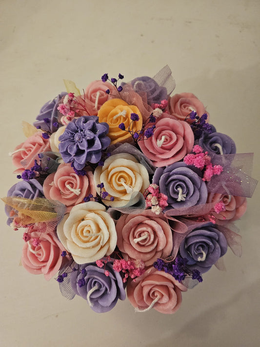 Pink & Purple Soy Wax Rose Candle Bouquet – Gift Set