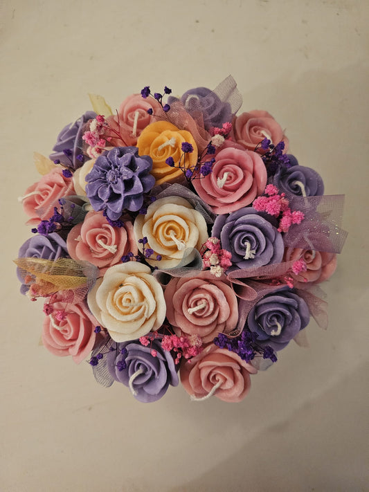Pink & Purple Soy Wax Rose Candle Bouquet – Gift Set