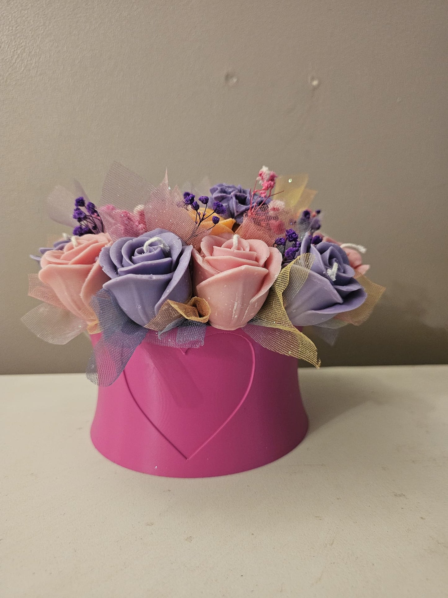 Pink & Purple Soy Wax Rose Candle Bouquet – Gift Set