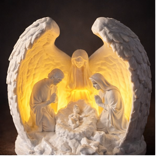 Heavenly Glow Nativity Scene Lamp – Angel Wings Design (10 cm)