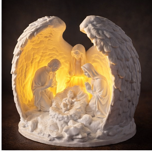 Heavenly Glow Nativity Scene Lamp – Angel Wings Design (10 cm)