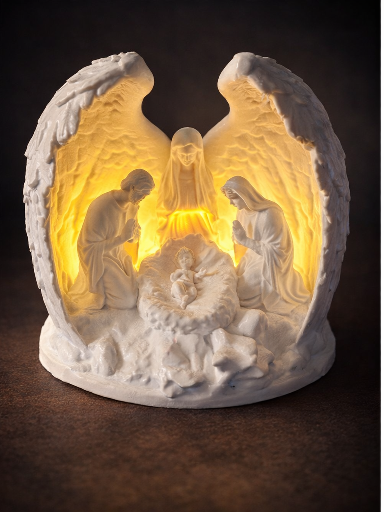 Heavenly Glow Nativity Scene Lamp – Angel Wings Design (10 cm)