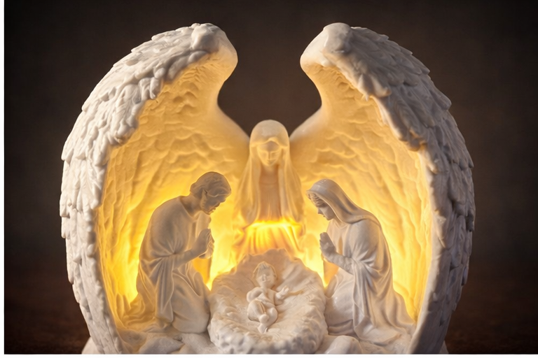 Heavenly Glow Nativity Scene Lamp – Angel Wings Design (10 cm)